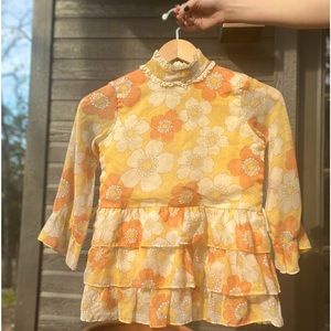 Authentic 1960’s Vintage Floral Lace Ruffle Peplum Blouse / Child’s Dress